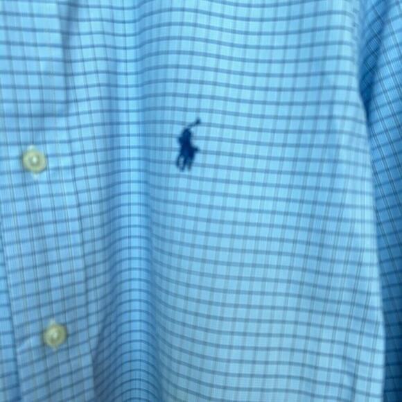 Ralph Lauren Men's Button Down Shirt, Sz. 17, Blue Check, Long Sleeve #11 - Picture 4 of 5